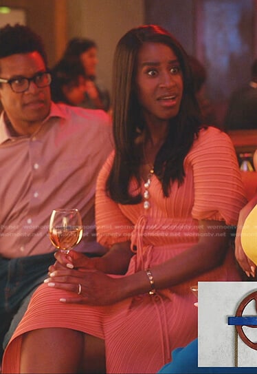 Jessie’s pink ribbed drawstring dress on Everythings Trash