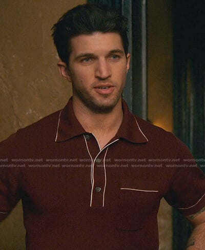 Joaquin’s burgundy tipped polo shirt on Good Trouble
