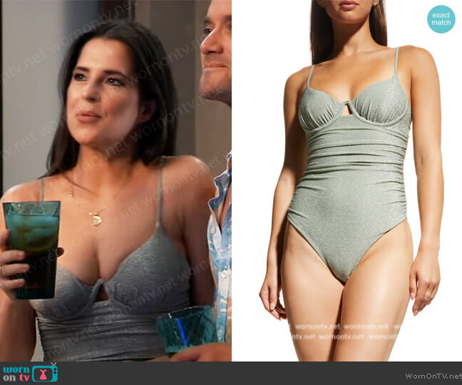 Jonathan Simkhai Laine Metallic One-Piece Swimsuit worn by Sam McCall (Kelly Monaco) on General Hospital