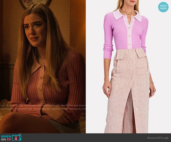 Jonathan Simkhai Elsie Cardigan worn by Kelly Beasley (Mallory Bechtel) on Pretty Little Liars Original Sin