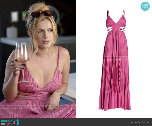 Jonathan Simkhai Liz Mushroom Pleated Gown in Hot Pink worn by Marci (Bella Thorne) on American Horror Stories