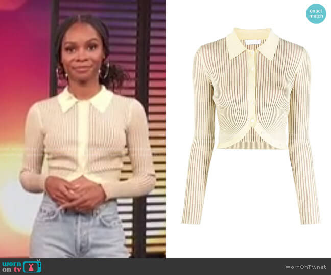 Jonathan Simkhai Striped Cropped Polo Shirt worn by Zuri Hall on Access Hollywood