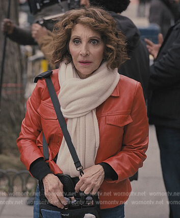 Joy’s red leather jacket on Only Murders in the Building