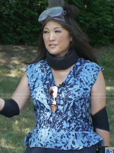 Juju Chang’s blue floral ruffle top on Good Morning America
