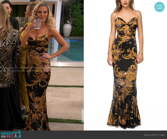 Just Cavalli Fleur Printed Mermaid Dress worn by Dorit Kemsley on The Real Housewives of Beverly Hills