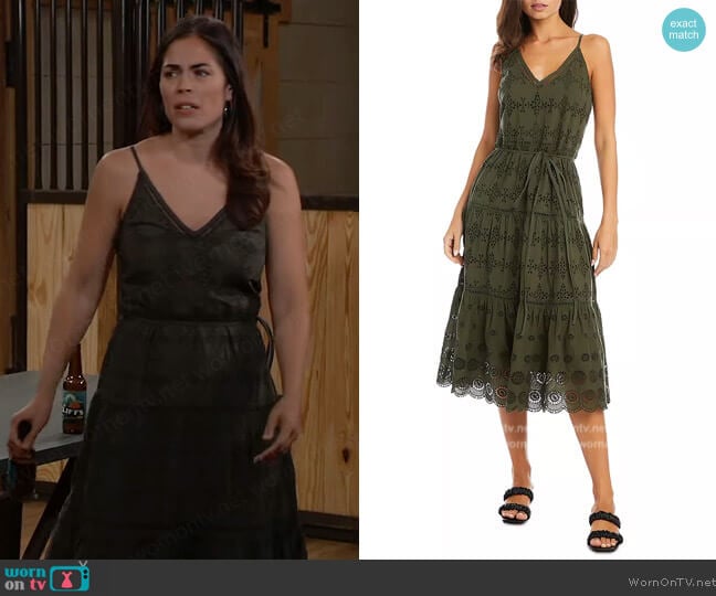 Karen Kane Cotton Tiered Midi Dress worn by Britt Westbourne (Kelly Thiebaud) on General Hospital
