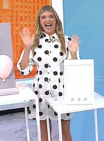 Katie Sands’s white polka dot shirtdress on Today