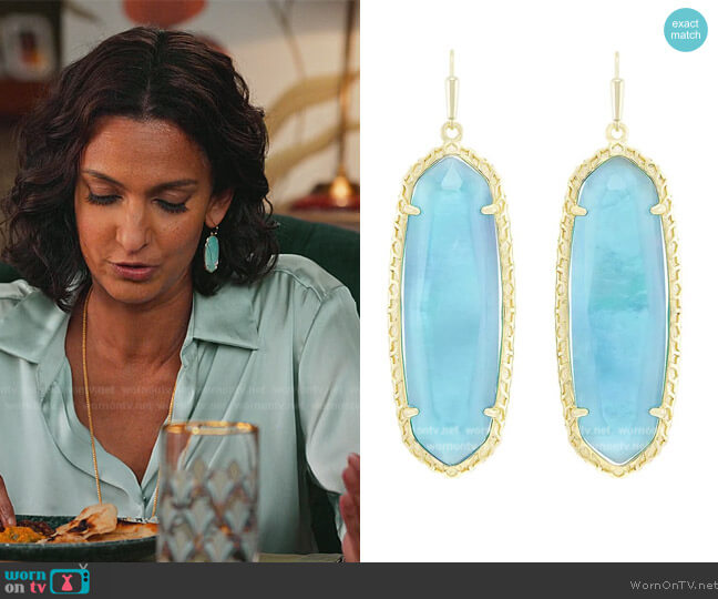 Kendra Scott Lauren Earrings in London Blue Illusion worn by Nalini Vishwakumar (Poorna Jagannathan) on Never Have I Ever