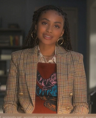 Kiela’s houndstooth blazer on Grown-ish
