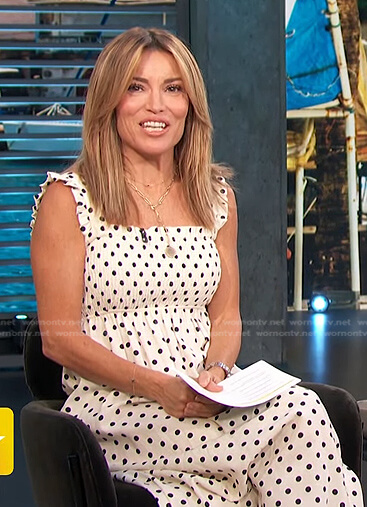 Kit’s white polka dot dress on Access Daily
