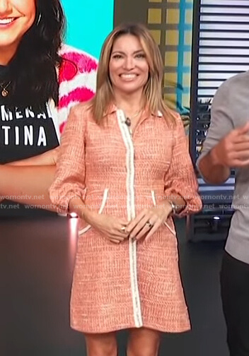 Kit’s orange tweed mini dress on Access Hollywood