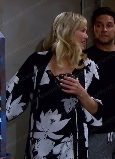 Kristen’s black floral slip dress and robe on Days of our Lives