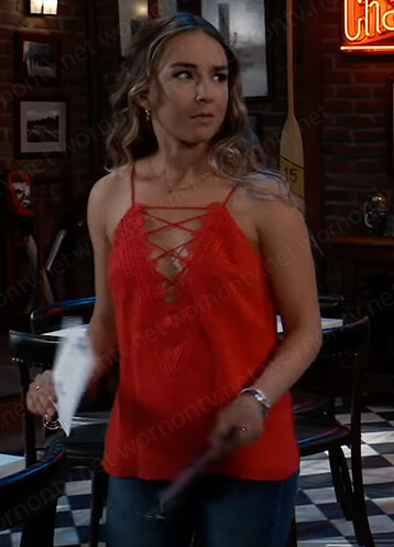 Kristina’s red lace-up cami on General Hospital