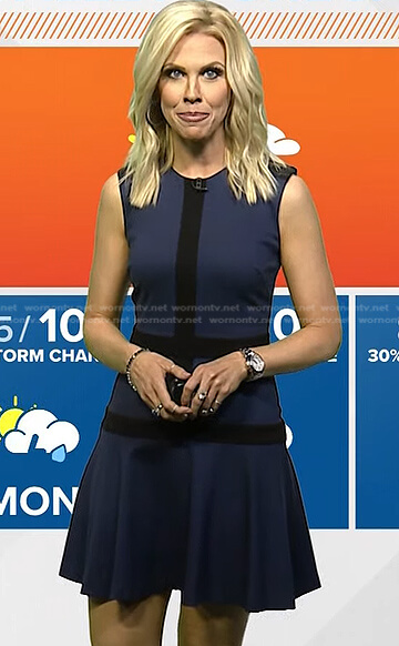 Krystle Henderson’s navy sleeveless flare dress on Today