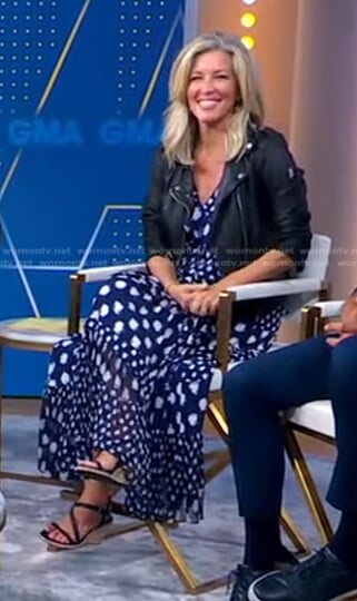 Laura Wright’s blue polka dot maxi dress on Good Morning America