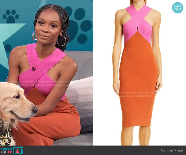 Le Superbe Dragon Fruit Tie Front Cutout Dress worn by Zuri Hall on Access Hollywood