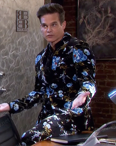 Leo’s black floral blazer and pants on Days of our Lives