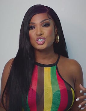 Lesa’s rainbow mesh swimsuit on The Real Housewives of Dubai