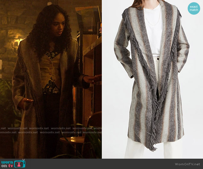 Line & Dot Linda Fringe Coat with Gradient Stripes worn by Tabitha 'Tabby' Hayworth (Chandler Kinney) on Pretty Little Liars Original Sin