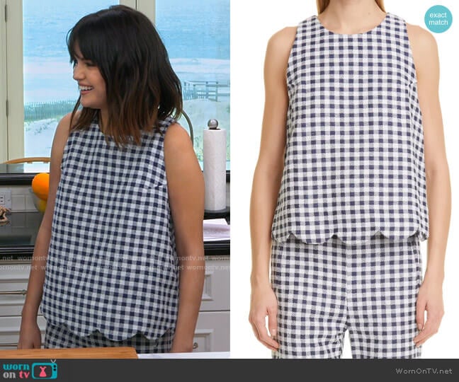Lisa Marie Fernandez Scallop Gingam Bouclé Trapeze Top worn by Selena Gomez on Selena + Chef