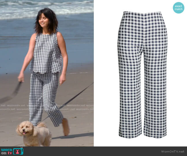 Lisa Marie Fernandez Scallop Gingam Bouclé Wide Leg Pants worn by Selena Gomez on Selena + Chef