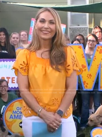 Lori Bergamotto’s orange eyelet top on Good Morning America