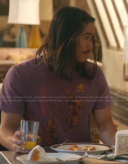 Luca’s purple tiger print tee on Good Trouble