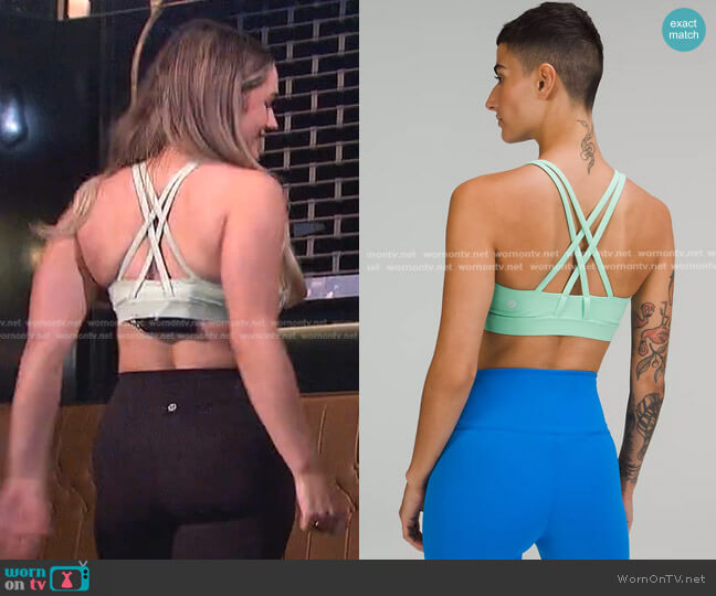 lululemon Energy Bra in Wild Mint worn by Rachel Recchia on The Bachelorette