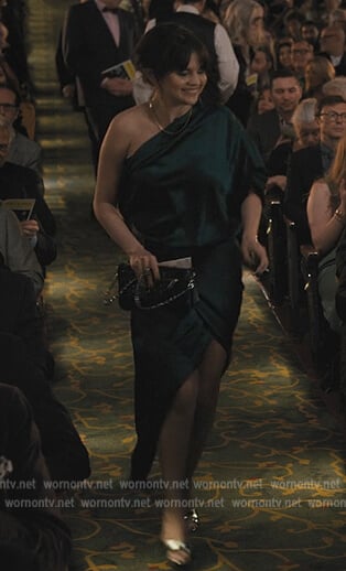 Mabel’s satin one shoulder dress on Only Murders in the Building