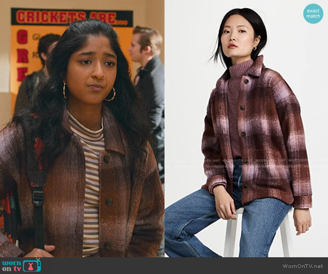 Madewell Brushed Plaid Shirt Jacket worn by Devi Vishwakumar (Maitreyi Ramakrishnan) on Never Have I Ever