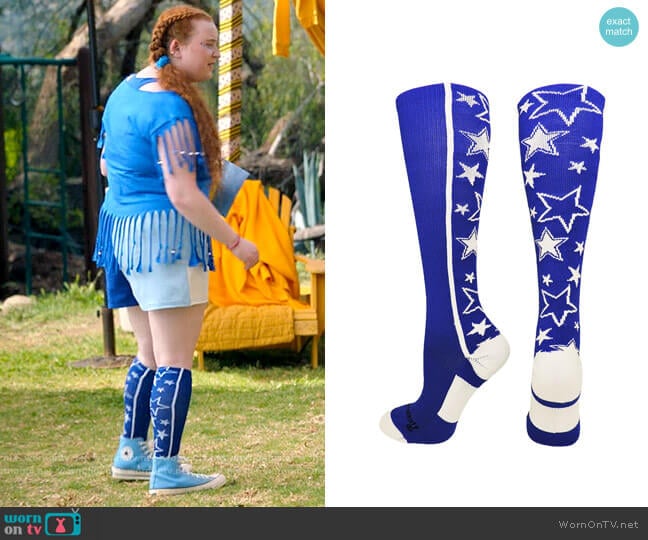 Crazy Socks with Stars Over the Calf Socks from MadSportsStuff worn by Ashlyn (Julia Lester) on High School Musical The Musical The Series