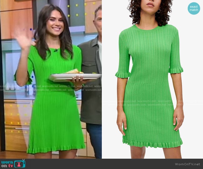 Maje Rochasse Ribbed Woven Mini Dress worn by Sophie Flay on Good Morning America