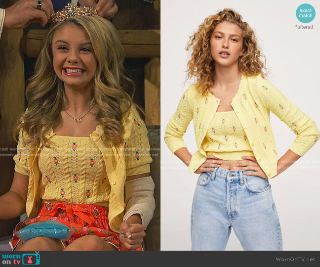 Mango Flowers Knit Cardigan worn by Destiny Baker (Mallory James Mahoney) on Bunkd