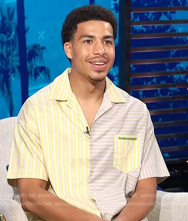 Marcus Scribner’s mixed print shirt on E! News Daily Pop