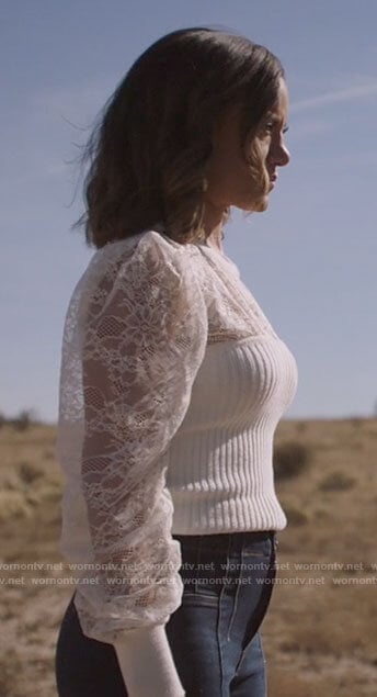 Maria’s white lace sleeve sweater on Roswell New Mexico