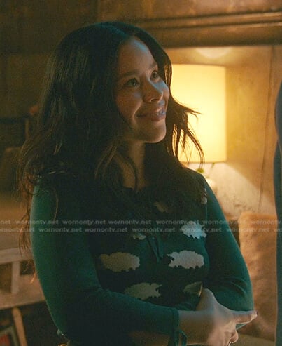 Mariana’s green sheep print sweater on Good Trouble