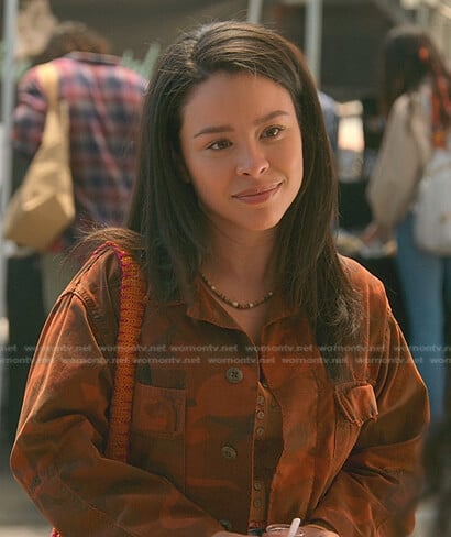 Mariana’s orange camo cropped jacket on Good Trouble