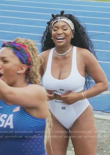 Marlo’s white logo sports top on The Real Housewives of Atlanta