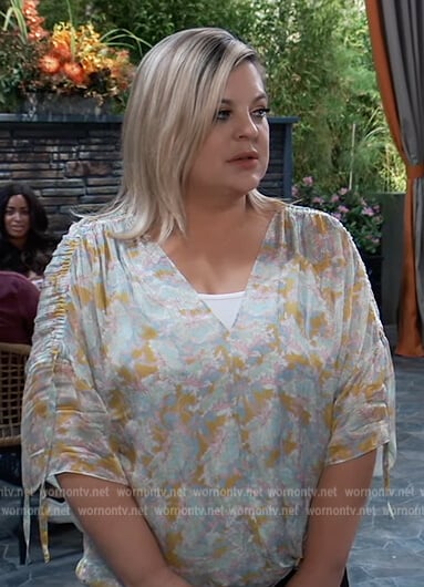 Maxie’s floral print ruched sleeve blouse on General Hospital