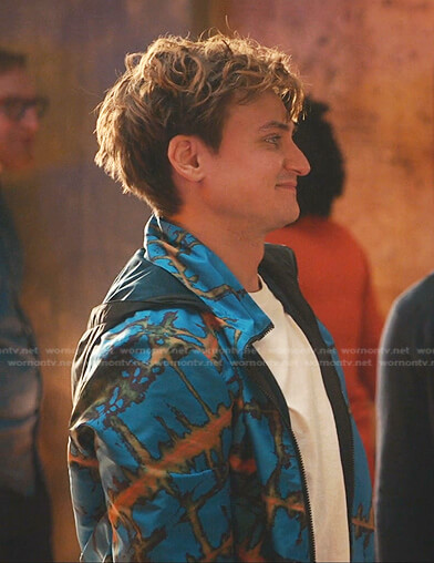 Michael’s blue printed jacket on Everythings Trash