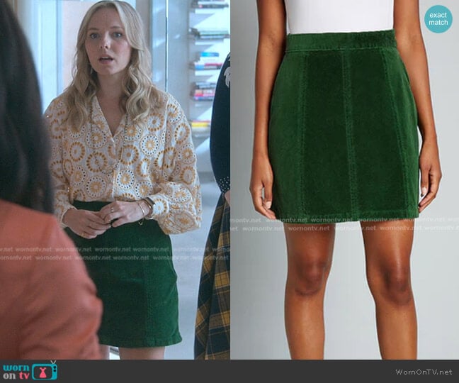Modcloth Ephemeral Emerald Corduroy Mini Skirt worn by Claire Badgley (Seri DeYoung) on Good Trouble