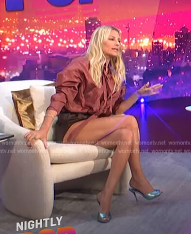 Morgan’s rust satin tie neck blouse on E! News Nightly Pop