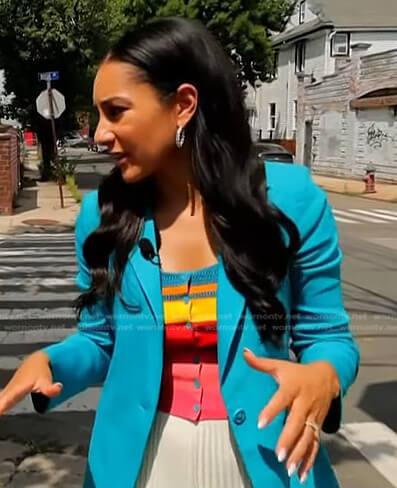 Morgan Radford’s rainbow stripe top and blue blazer on Today