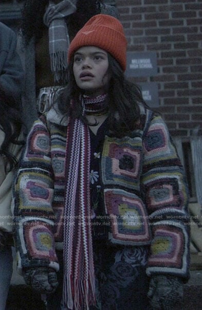 Mouse’s crochet square jacket on Pretty Little Liars Original Sin
