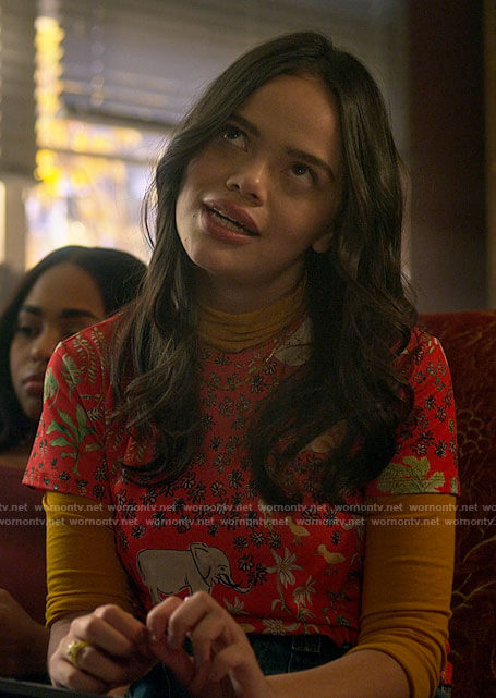 Mouse’s red elephant top on Pretty Little Liars Original Sin