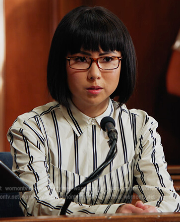 Ms Bird’s white striped corset shirt on All Rise