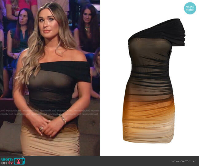 Mugler Ombré Off-Shoulder Mesh Minidress worn by Rachel Recchia on The Bachelorette