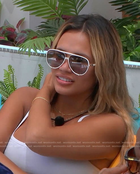 Nadjha’s white frame sunglasses on Love Island USA