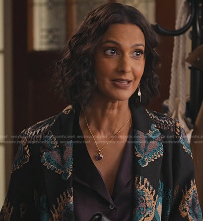 Nalini’s embroidered coat on Never Have I Ever