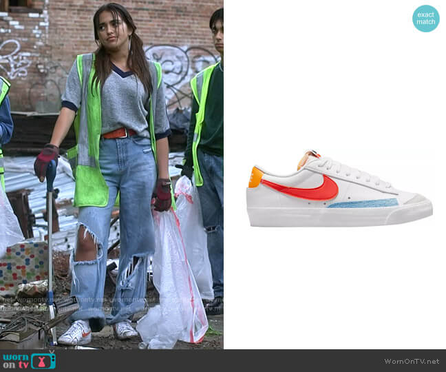 Nike Blazer Low 77 Sneaker in White Orange University Gold worn by Noa Olivar (Maia Reficco) on Pretty Little Liars Original Sin